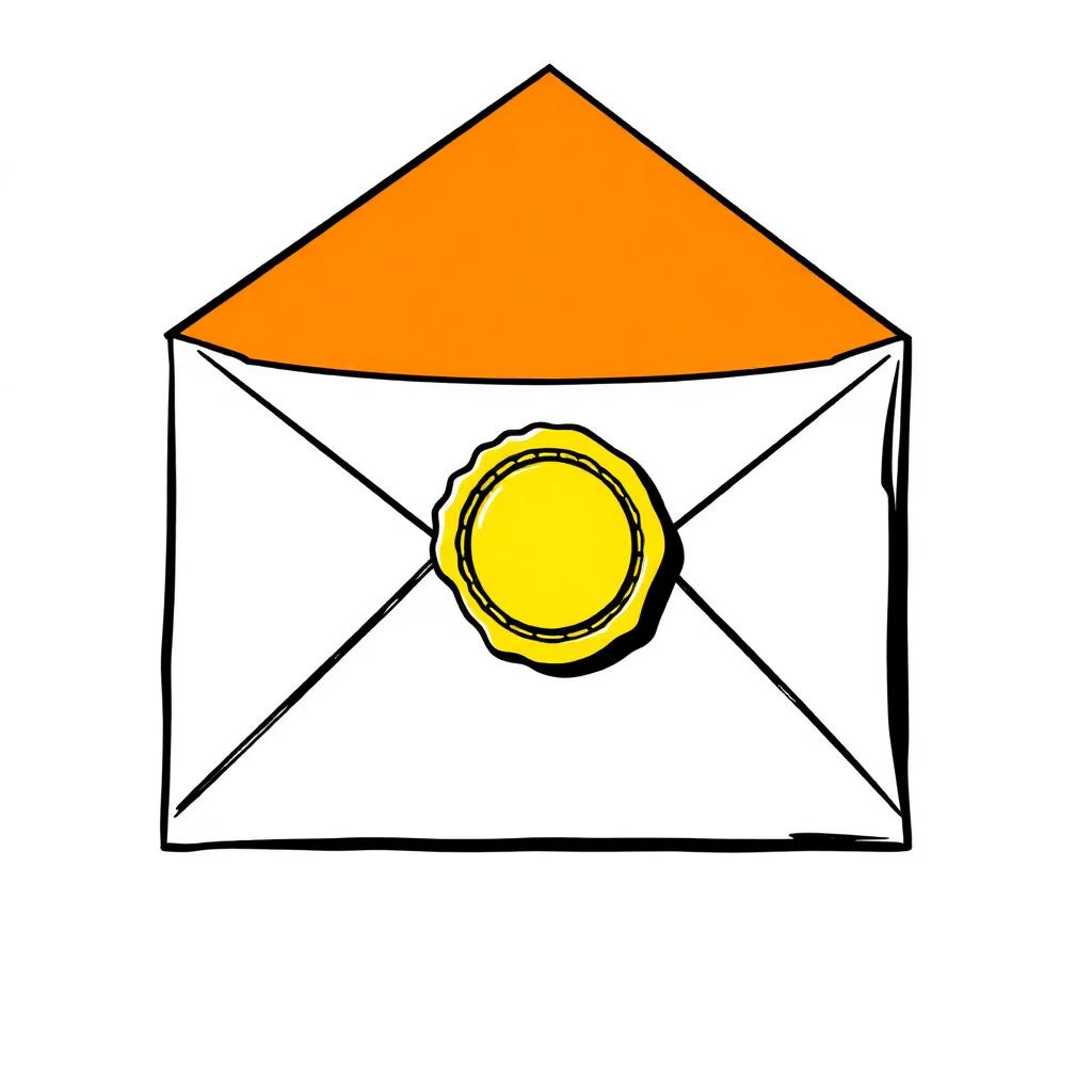 Pop-art envelope with a yellow wax seal